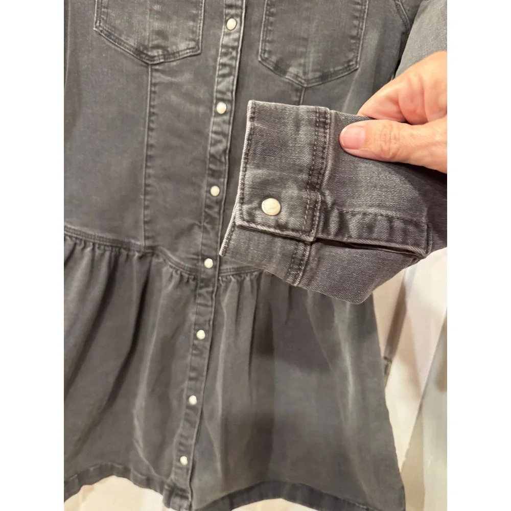 OshKosh Bgosh Girls Faded Black Denim Drop Waist Snap Front Dress Size 14